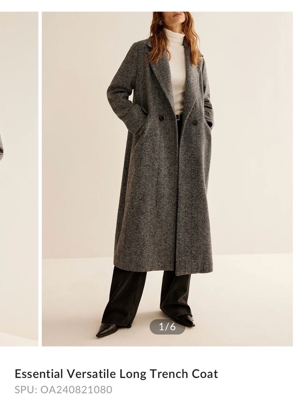 Commense Herringbone Double-Breasted Trench Coat - Gray (Sold-Out in size Small)